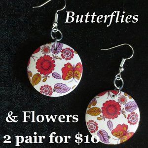 New Butterflies Hand Crafted Wood Floral Earrings